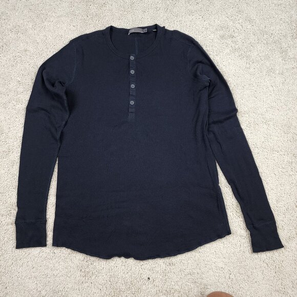 Vince Long Sleeve Henley Tee Dark Navy Size Large L Soft Cotton Casual Classic - Picture 2 of 8